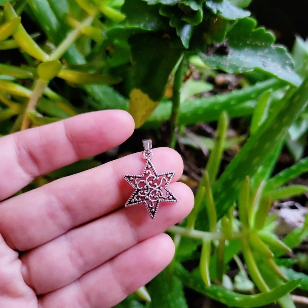 New Silver Ornate Star Charm